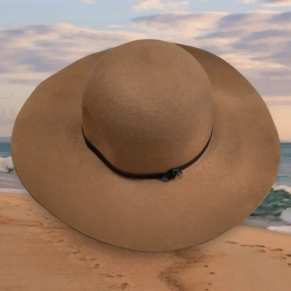 Old Navy Sun Hat 4” Wide Brim Floppy 100% Wool Chocolate Brown Large XL Boho